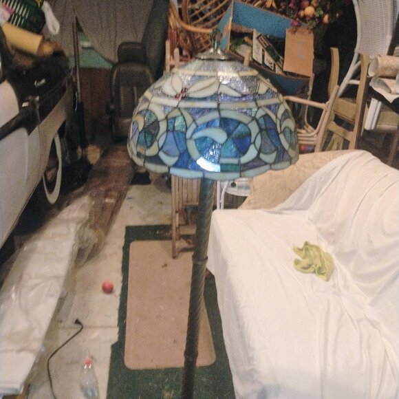 48 inch Brass Pole Lamp with Glass Light Shade